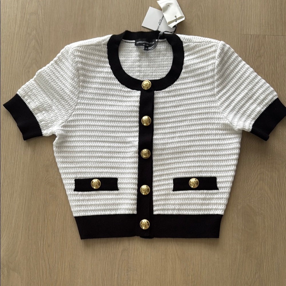 Generation Love Black and White Cardigan with Gold Accents